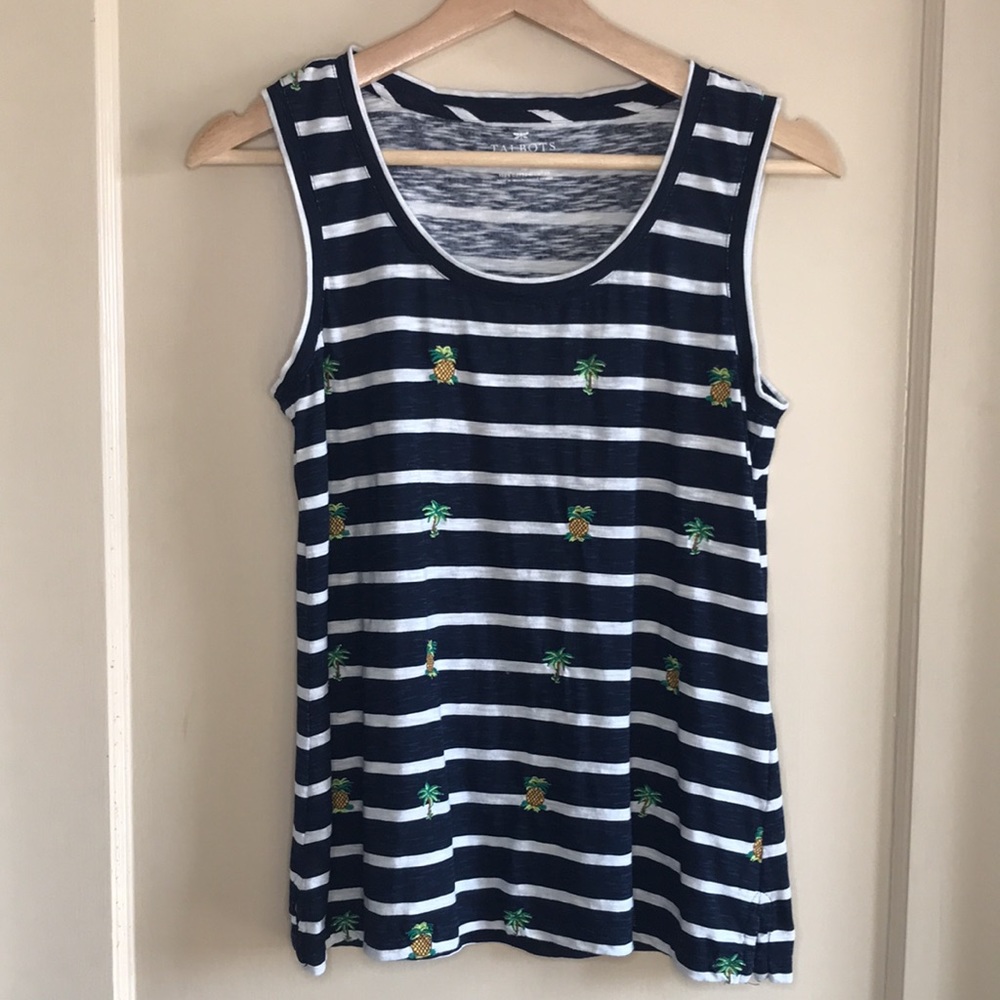 Talbots striped embroidered tropical tank top